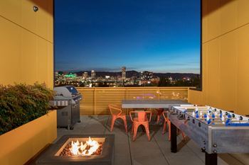 Rooftop Lounge With Fireplace at Lower Burnside Lofts, Portland, OR, 97214